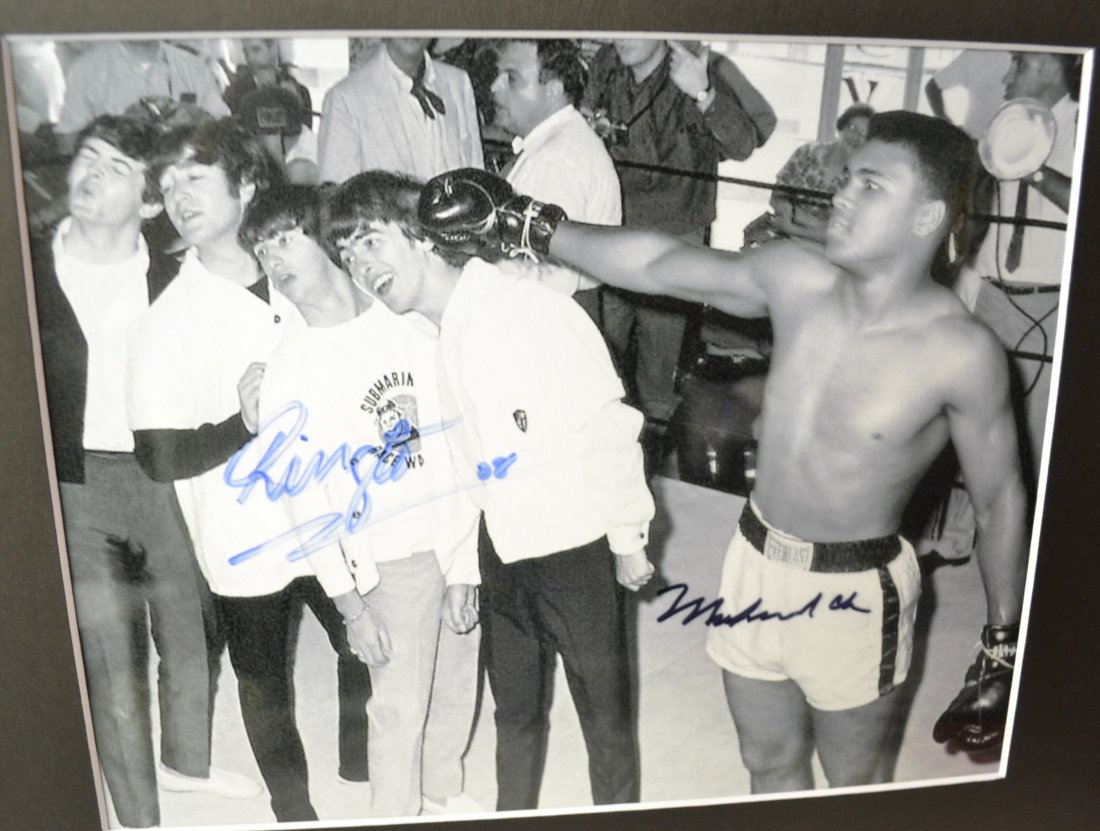 Ali and Ringo Beatles Autograph Photo , Ali Sign Photo: Very Rare Autograph , this is a beautiful very tough autograph photo is sign by Ali and Ringo, ringo will not sign anything any longer making him rare , Mccartney refused to sign this photo Absolute b