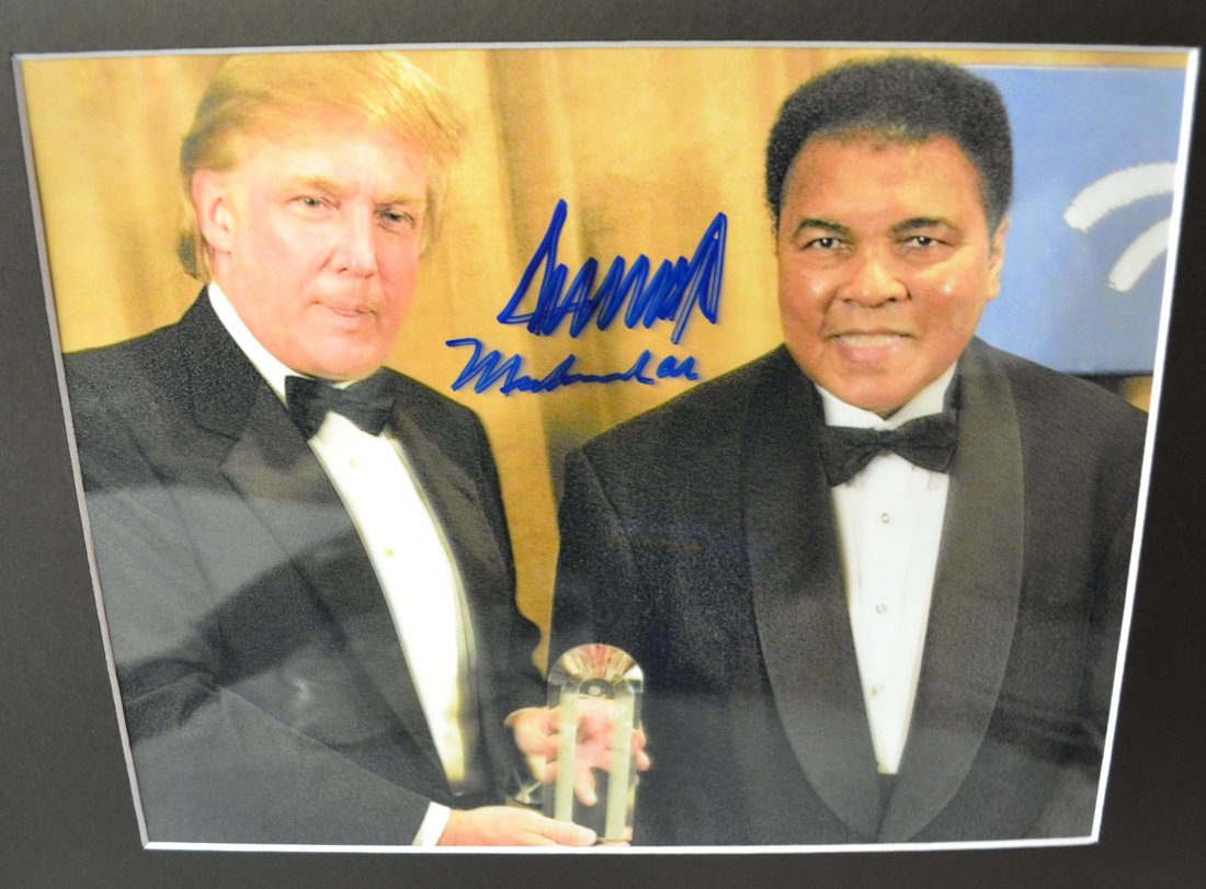 Donald Trump and Ali Sign Photo , Trump Autograph Photo: Very Rare Autograp , this is a beautiful very tough autograph photo is sign by Trump and Ali very hard to find Absolute beautiful sign photo you can not get this any longer and a must have all items a
