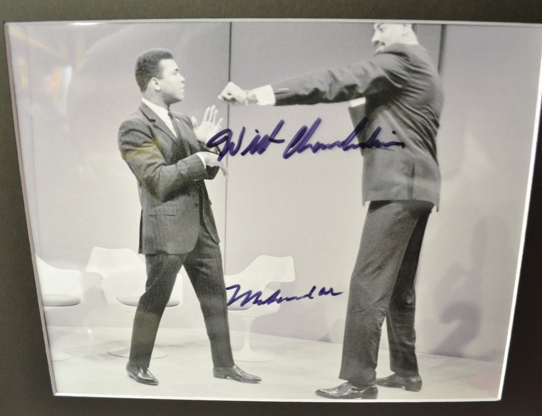 Ali and Wilt Chamberlian Autograph Photo , Ali Sign: Very Rare Autograph , this is a beautiful very tough autograph photo is sign by Ali and Wilt Chamberlian , this very rare photo Absolute beautiful sign photo you can not get this any longer and a must