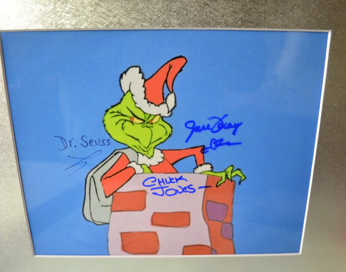The Grinch Autograph Photo , Grinch Film Photo: Very Rare Autograph , this is a beautiful very tough autograph photo is sign by dr suess , chuck jones and june foray , these transparency film photos are rare Absolute beautiful sign photo you can no