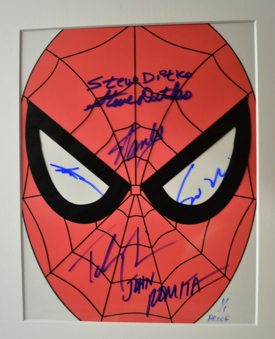 Spiderman Autograph Promor Photo , stan lee Sign Photo: Very Rare Autograph , this is a beautiful very tough autograph photo is sign by stan lee, steve ditko, john romita , tobey mcquire , sam rami , tom holland this is a 1 of 1 sign , there is only one of