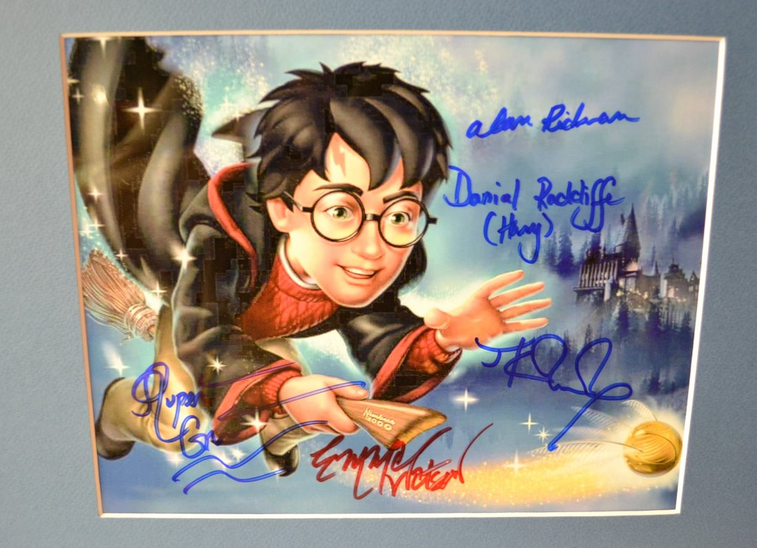 Harry Potter Autograph cast Photo , Harry Potter Sign: Very Rare Autograph , this is a beautiful very tough autograph photo is sign by D radcliff, emma watson, jk rowling, r gint, a rickman, very nice film photo Absolute beautiful sign photo you can not g