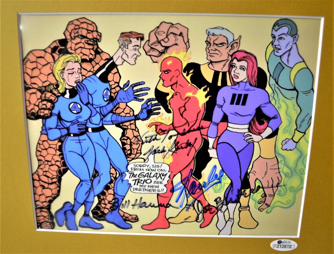 Fantastic Four Hanna Barbera Autograph Photo: Very Rare Autograph , this is a beautiful very tough autograph photo is sign by hanna and barbera , stan lee, jack kirby , these transparency film photos are scarce and look great Absolute beautiful s