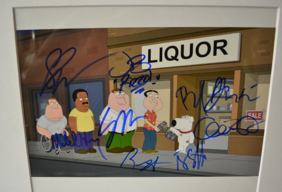 Family Guy Autograph Photo , Family Guy Sign Photo: Very Rare Autograph , this is a beautiful very tough autograph photo is sign by jb rizzo, m kunis, seth green , seth mcfarlane , and several others. these transparency film photos are scarce to find A