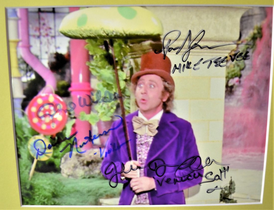 Willy Wonka Autograph Photo , Willy Wonka Sign Photo: Very Rare Autograph , this is a beautiful very tough autograph photo is sign by gene wilder ( a little light signature) paris themmen , julie dawn , denise nickerson . very nice hard to find Absolute 