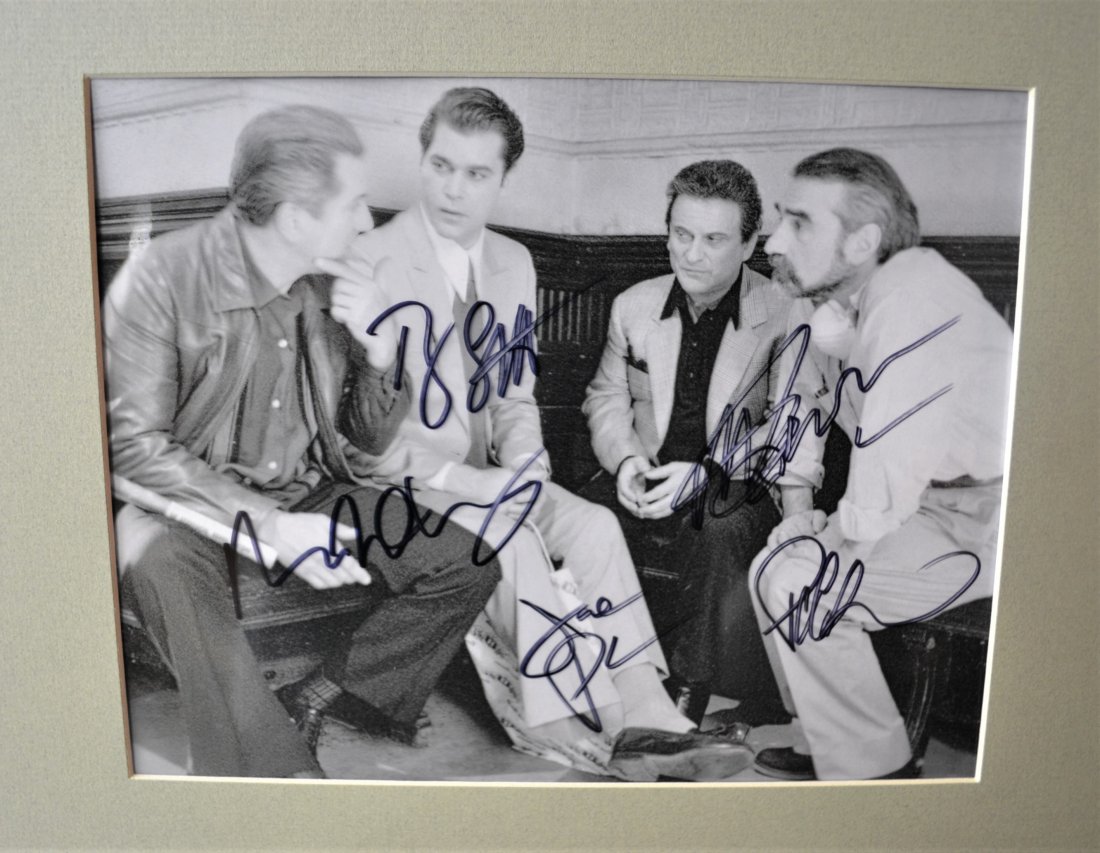 Goodfellas Autograph Cast Promo Photo , goodfellas sign: Very Rare Autograph , this is a beautiful very tough autograph photo is sign by goodfellas cast, robert deniro, joe pesci , ral liotta , paul sorvino , and martin scorsaci rare promo photo Absolute be
