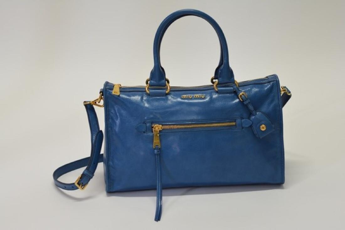 Miu Miu Blue Vitello Shine Ocean Blue Style # RL0100 (1 of 1)