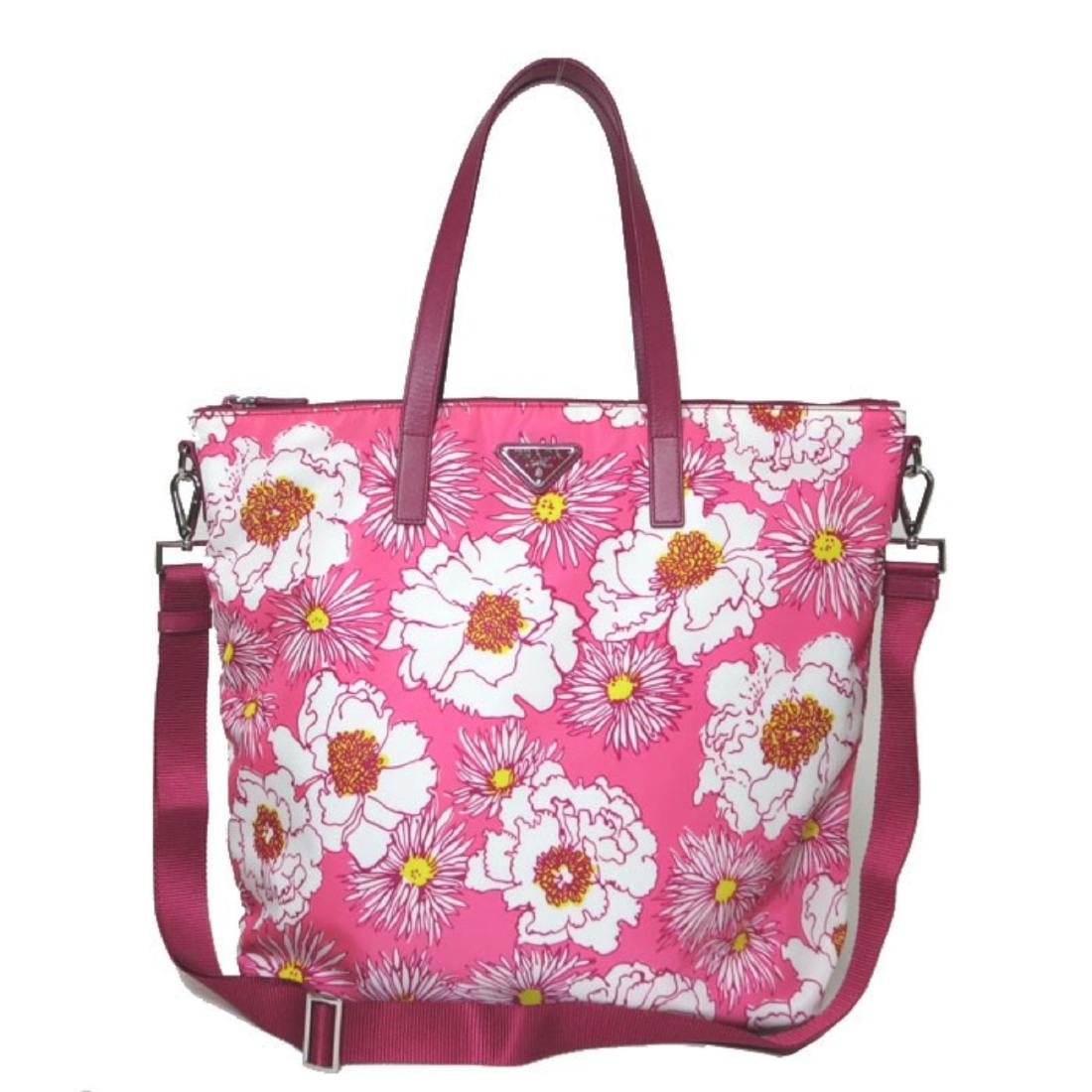 Prada Printed Nylon Tote - B4696F - Rose with flowers (1 of 1)