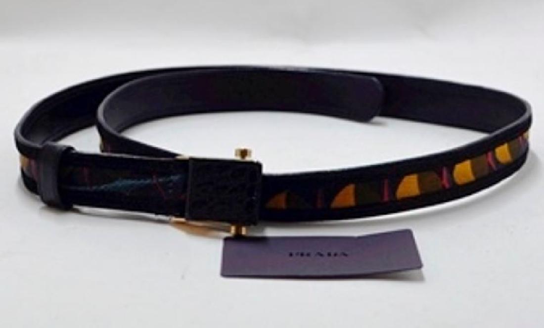 Prada Women's Leather/ silk Ruby Accent Belt (1 of 1)