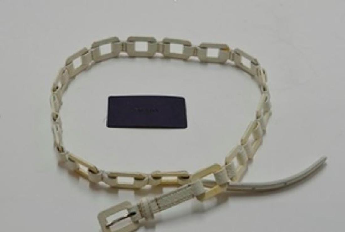 Prada Women's Boar Leather/Chain Metallic Belt: Brand: Prada Style: CINGHIALE SHOW Color: Cream Ladies Belt Made in Italy 100% CINGHIALE -Boar Leather size: 75 cm/26-27"/waist size 29.5"