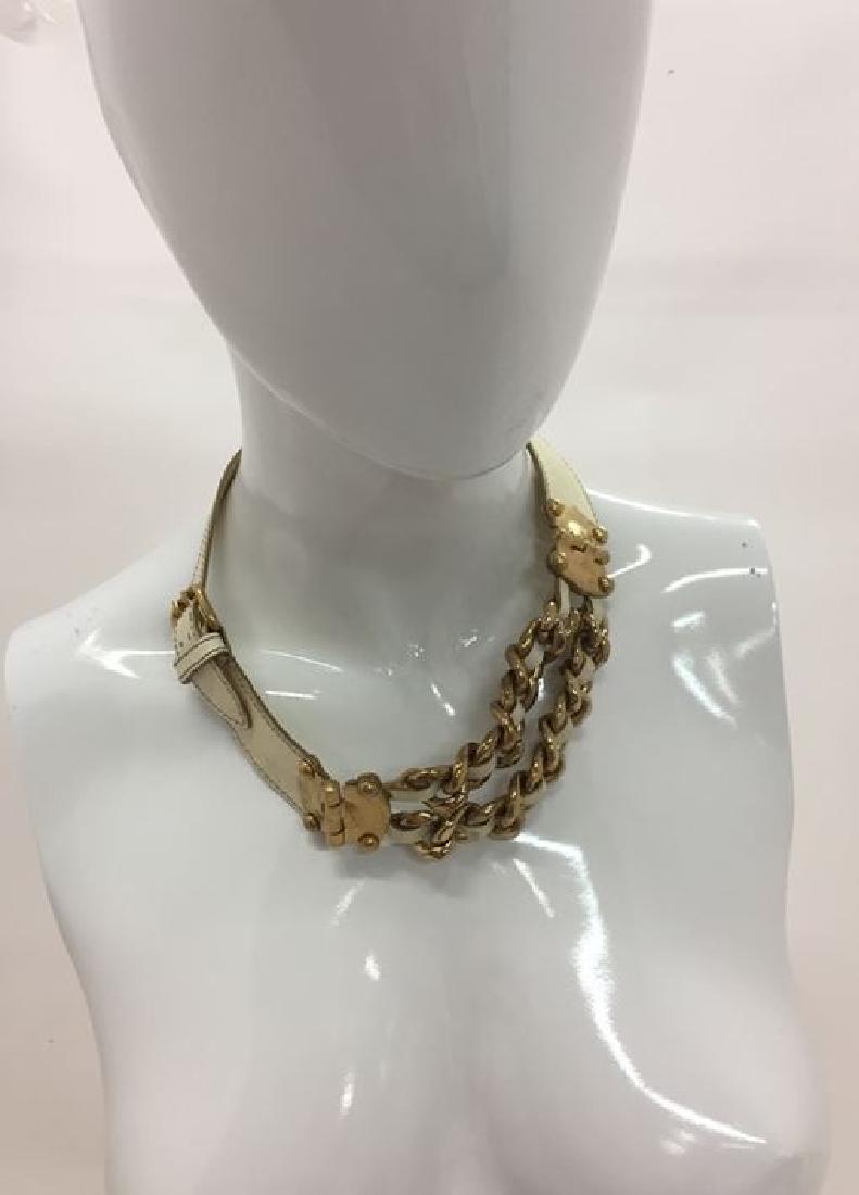 Miu NEW Miu Calfskin Necklace with Gold tone accents: Brand: Miu Miu Style: BIGIOTTERIA DONNA / LADY BIJOUX BIGIOTTERIA Necklace Color: Ivory Made in Italy Materials: 100% Calf Leather