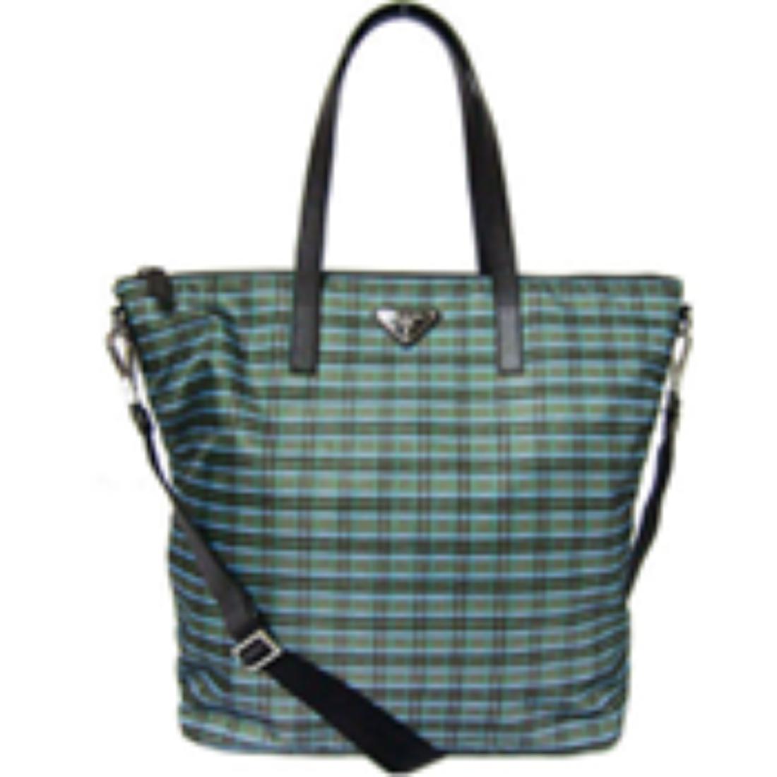 NEW  Prada Printed Nylon Tote- B4696G- Aqua with Check (1 of 1)