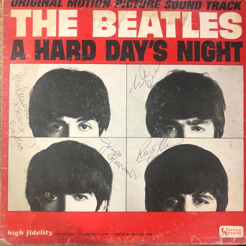 Signed Beatles Hard Day's Night Album: Signed by John Lennon. Paul McCartney, George Harrisson and Ringo Starr