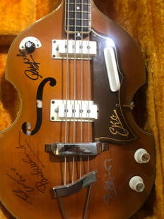 Signed Beatles Bass: Signed by John Lennon. Paul McCartney, George Harrisson and Ringo Starr Comes with a custom case