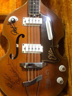 Signed Beatles Bass: Signed by John Lennon. Paul McCartney, George Harrisson and Ringo Starr Comes with a custom case