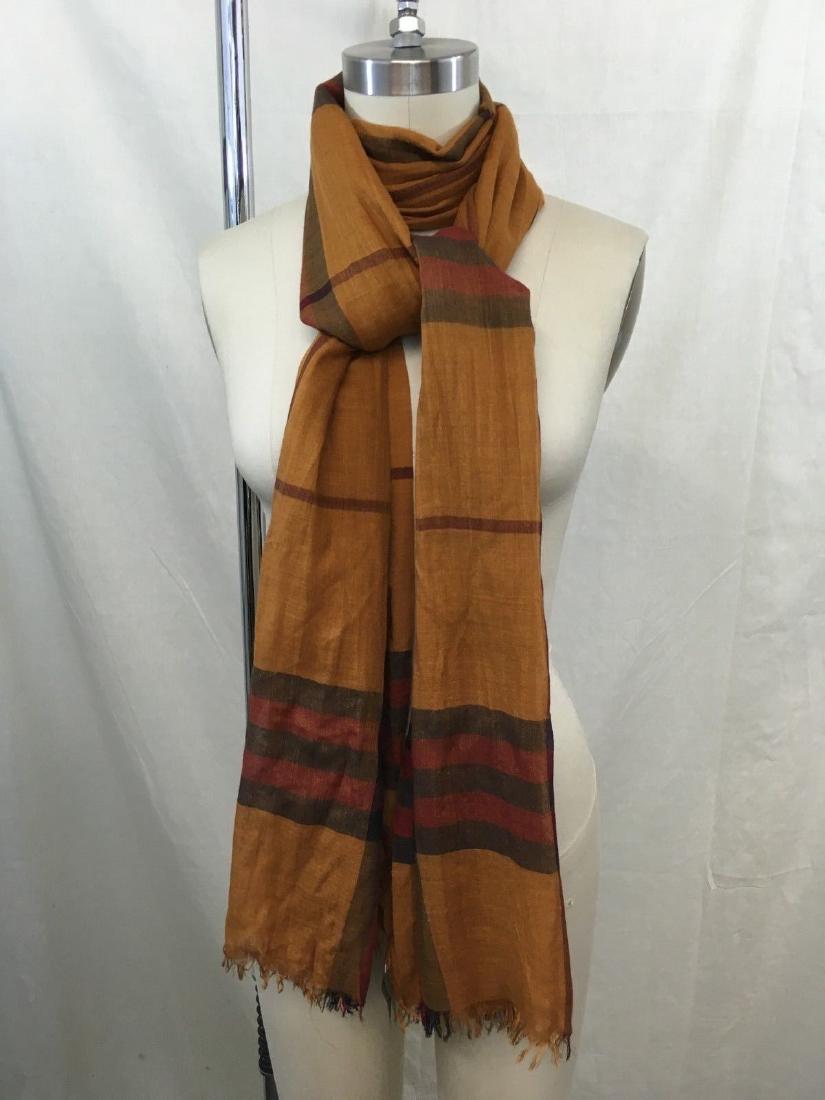 Burberry Silk Scarf Orange and Red: Brand:Burberry Shape:Rectangle Pattern: Checks Color:Orange Red/Silk/Wool Style:Scarf 29 X 83 Description: Orange/red silk wool/check fringe scarf Condition: Very Good/Gently Loved/ With label 100% au