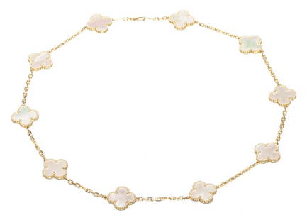 Van Cleef & Arpels Vintage 10 Motifs Necklace: Brand: Van Cleef Arpels Style: Necklace/Allhambra Mother of Pearl Condition: Gently Loved Preowned - Excellent Condition Color: Yellow Gold Material: Yellow Gold Dimensions: Chain length : 16.8 inches