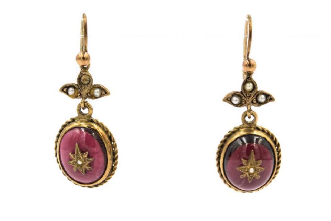 Victorian Garnet And Pearl Earrings: Era: Victorian Model: Garnet Earrings; Metal: 10K yellow gold; Stones: Garnet and Pearls