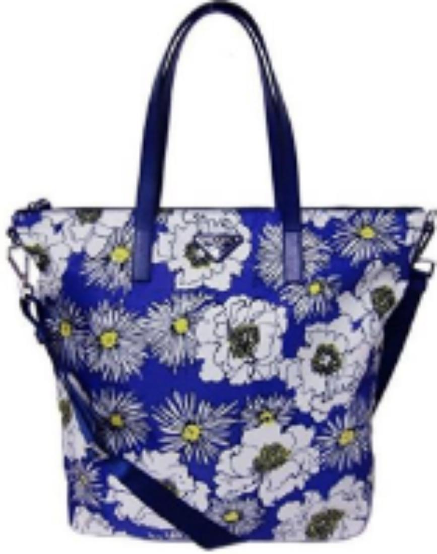 Prada Printed Nylon Tote - B4696F - Blue with flowers (1 of 1)