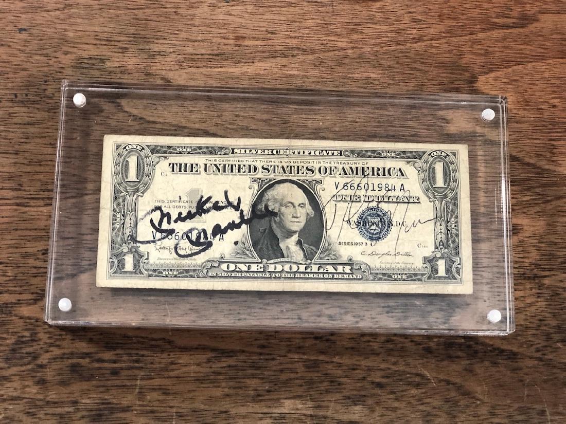 Signed Mickey Mantle and Thurman Munson Dollar Bill (1 of 1)