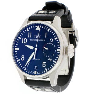 IWC Big Pilot’s Mens Watch: BRAND IWC MODEL Big Pilot Ref# IW500401 MOVEMENT Automatic CASE Stainless Steel CASE SIZE (WITHOUT CROWN) 46 BEZEL Stainless steel CROWN Screw-down CRYSTAL Scratch-resistant sapphire DIA