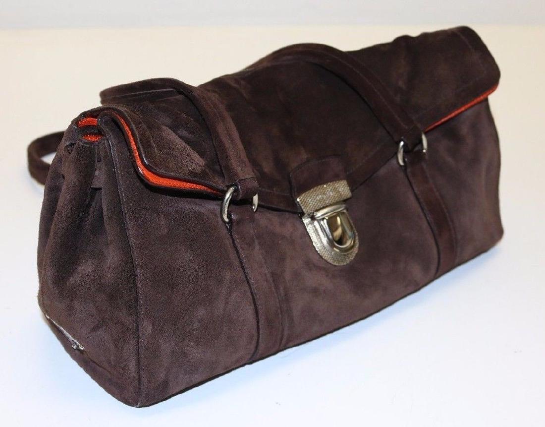 Prada Camoscio Satchel: Prada Camoscio Brown/Orange Suede Satchel Shoulder Handbag Bag Height: 6" Bag Length: 12" Bag Depth: 3" Bag Strap Drop: 8.5" Great Condition 8 out 10 Normal Wear and Tear Comes With Purse Only<b