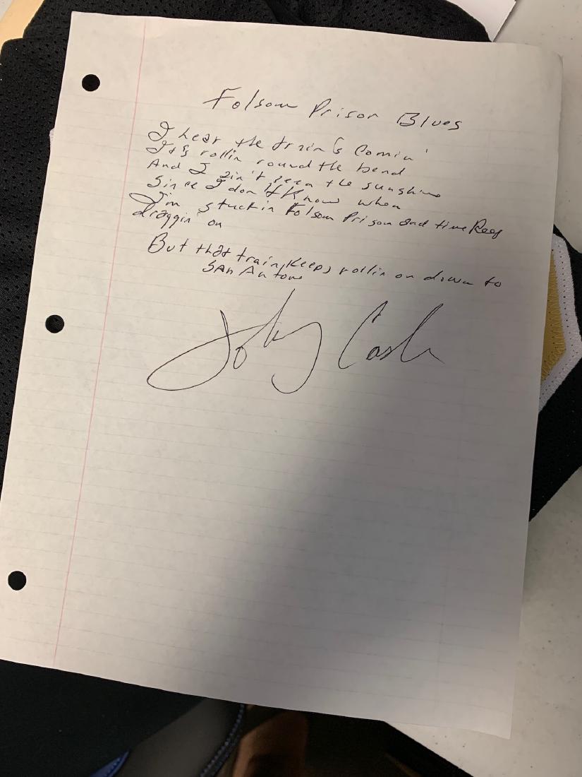 Signed Johnny Cash Folsom County Hand Written Lyrtics (1 of 1)
