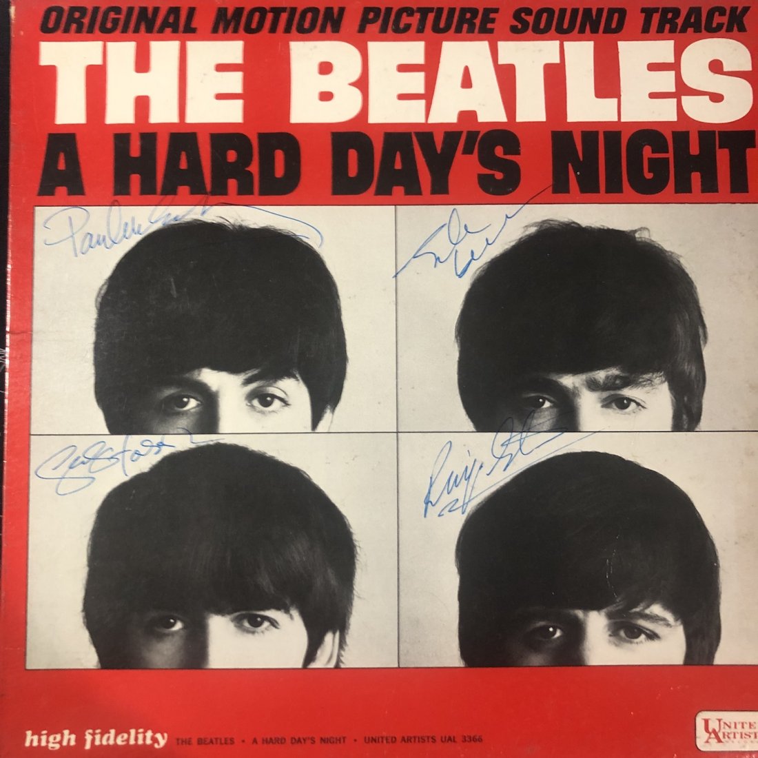 Signed Beatles Hard Day's Night Album: Signed by John Lennon. Paul McCartney, George Harrison and Ringo Starr