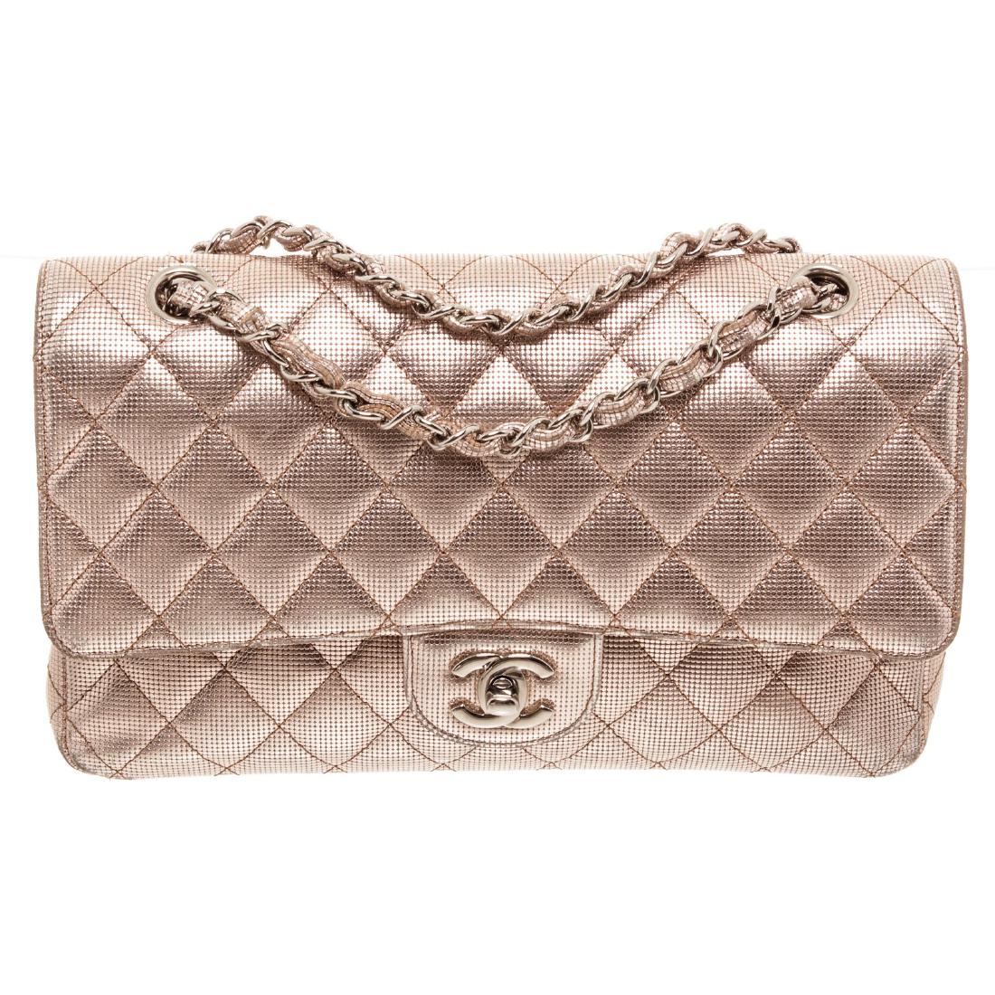 Chanel Metallic Pink Leather Double Flap Shoulder Bag (1 of 9)
