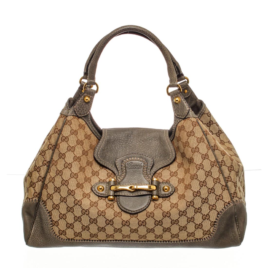 Gucci Beige Brown GG Canvas Gray Leather Trim New (1 of 7)