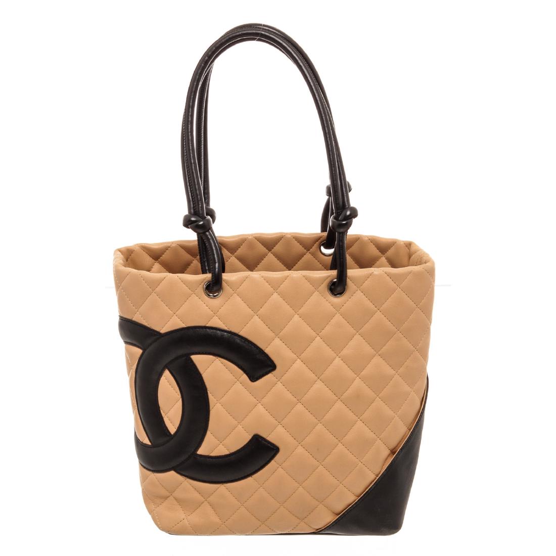 Chanel Beige Black Quilted Calfskin Leather Mini Ligne (1 of 6)