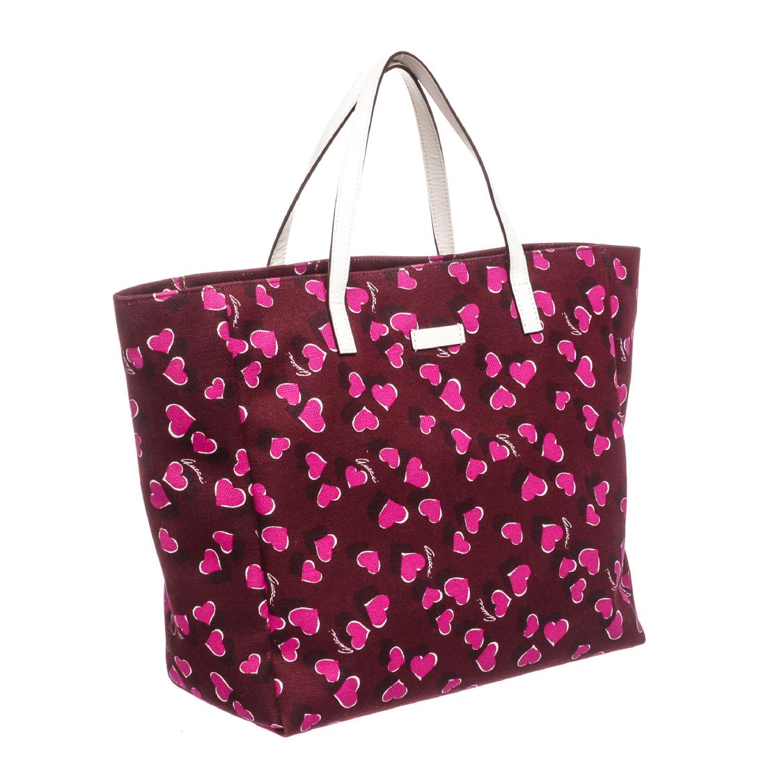 Gucci Red Pink Heart Canvas Leather Tote Bag (1 of 6)