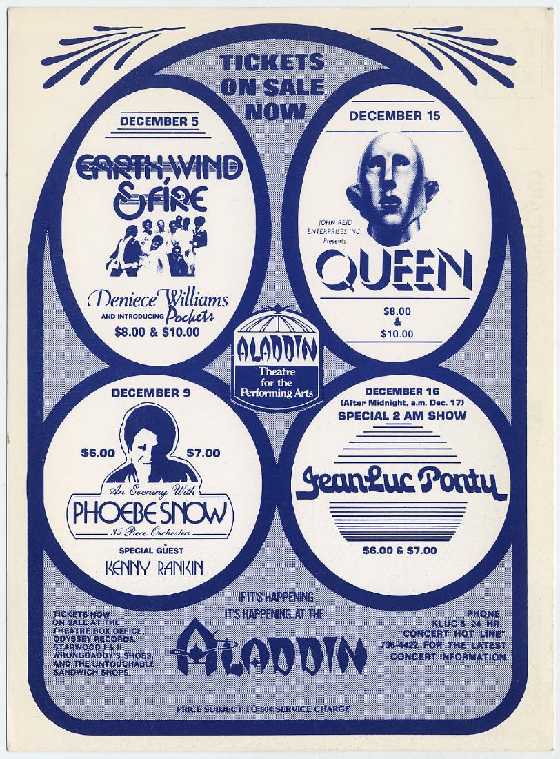 1977 Handbill, Queen at Aladdin Hotel, Las Vegas, NV (1 of 2)