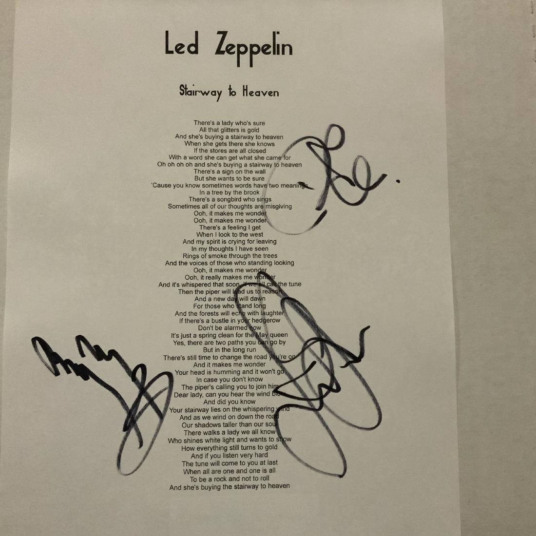 Signed Led Zeppelin Stairway to Heaven Lyric Sheet: Signed by: Signed by Robert Plant, Jimmy Page, John Paul Jones