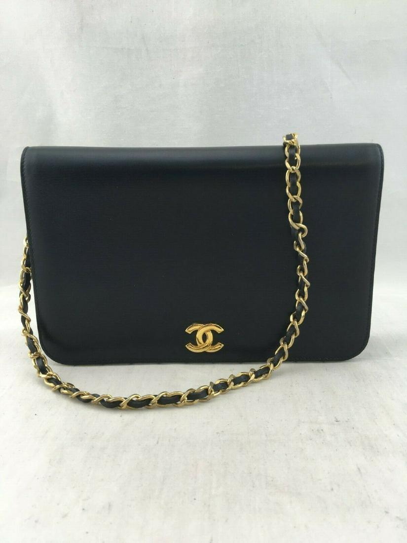 Vintage Chanel navy single chain flap bag (1 of 9)