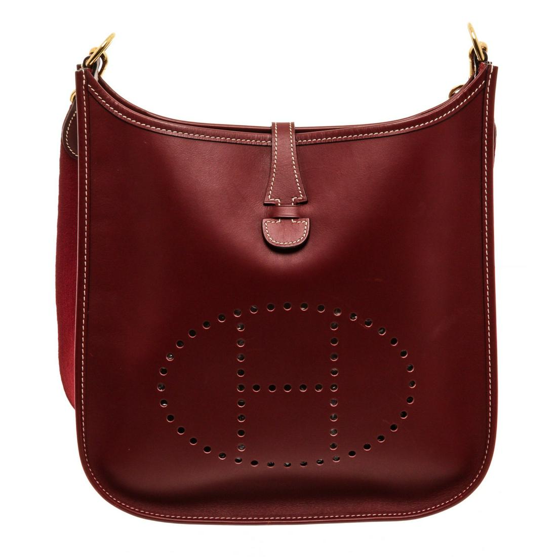 Hermes Burgundy Boxed Leather Evelyne I PM Bag (1 of 7)