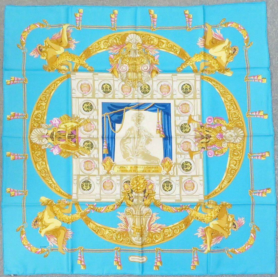 Authentic HERMES "Garnier" Blue 100% Silk Scarf w/Box (1 of 12)