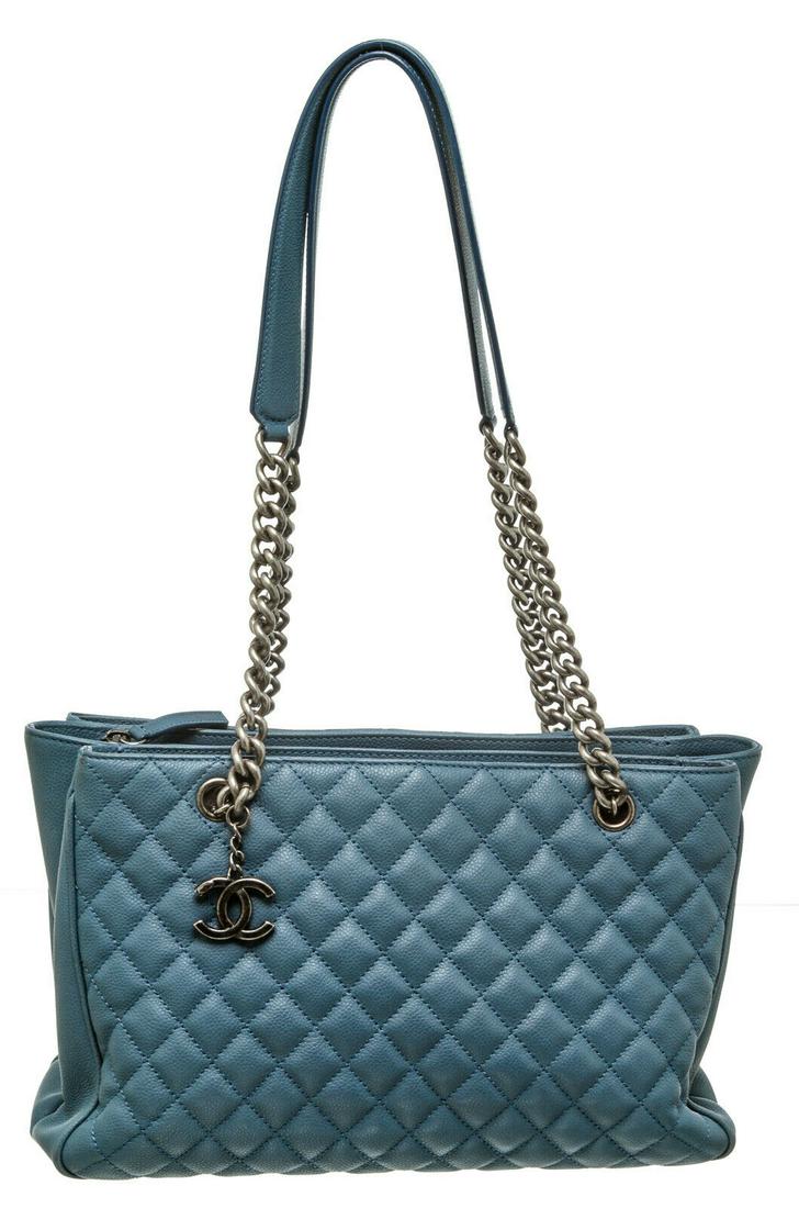 Chanel Blue Quilted Caviar Leather Shopping Tote (1 of 7)