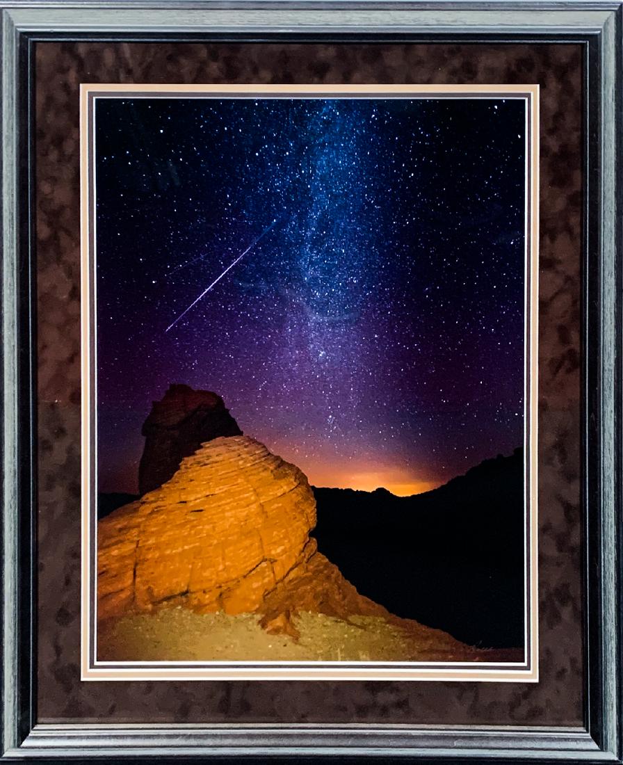 RANDALL BRUCE Limited Edition 'Shooting Star': Talk about the right place at the right time! A gorgeous, Limited Edition (#2/50) desert image catching a 'Shooting Star'. Stunning photographic print, beautifully custom matted and framed (glass). Si