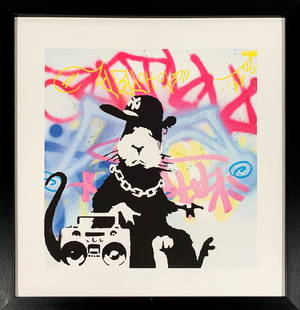 BANKSY GHETTO RAT EXCLUSIVE LIMITED EDITION PRINT: BANKSY Ghetto Rat from ArtFly. Exclusive, Limited Edition (#307/500) with COA. Original Giclee print, framed (no glass). From my personal collection.