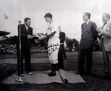 GEORGE H.W. BUSH Meets BABE RUTH Rare Signed 16x20!: As captain of the Yale baseball team, George H.W. Bush shared a moment with Babe Ruth in 1948. Bush was a baseball star at Yale, and in 1948 he was the team's captain. It was with that status that he