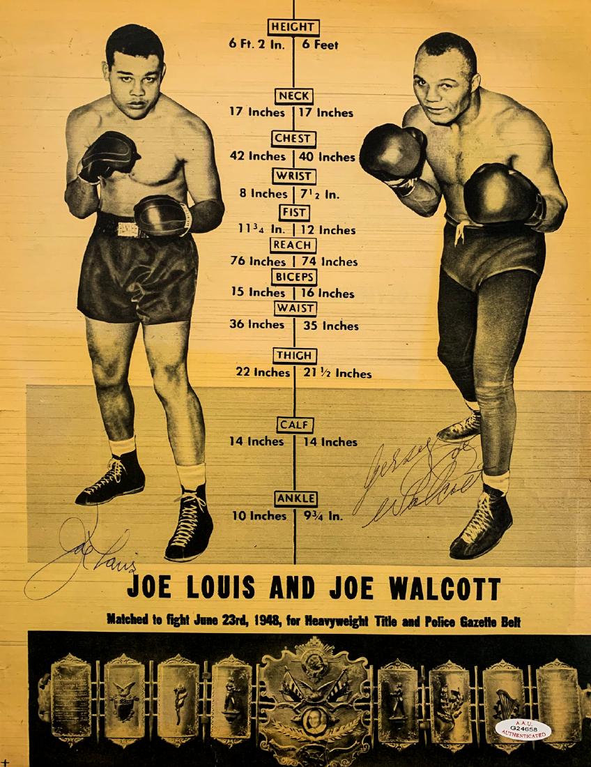 Boxing JOE LOUIS and JOE WALCOTT Signed Newspaper Stats (1 of 5)