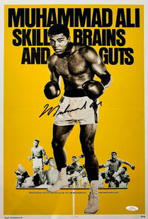 MUHAMMAD ALI signed "Skills, Brains & Guts" 12x18 Photo: Muhammad Ali (1942-2016), the self-proclaimed "Greatest of All-Time" rare signed "Skills, Brains and Guts" 12x18 photo print. Comes with additional forensic certification.