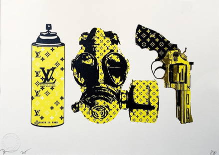 DEATH NYC 'LV Survival Pack' LE Signed Lithograph: 'Louis Vuitton Survival Pack' (yellow) by Death NYC - 2018 12.5 x 17.75 Inches Offset Lithograph print on 300gsm white fine art paper. Limited Edition (A/P) Hand-signed and dated lower left in pencil.