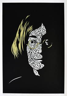 OTTO SCHADE 'John Lennon' Hand-Finished Print: 'John Lennon' by Otto Schade, 2018 Black and white with hand-finished gold glasses and hair. 16.5 x 23.25 Inches Silkscreen print on 300gsm Somerset fine art paper. Limited Edition of only 25 (#24/25)