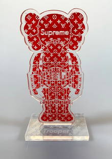 KAWS x Supreme x Louis Vuitton 'Trooper' Acrylic Art: 'Stormtrooper' by KAWS x Supreme x Louis Vuitton, 2011 Collab. between KAWS and Supreme 9 Inches (figure) Rare, collectible acrylic figure on 2" Supreme/Louis Vuitton logo base.