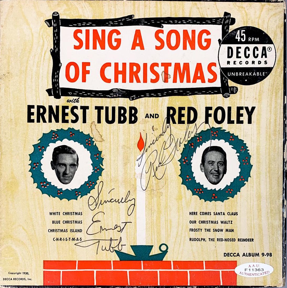 "Sing A Song of Christmas" Signed Record Box: Signed "Sing A Song of Christmas" 45 RPM Record Box by Red Foley and Ernest Tubb.