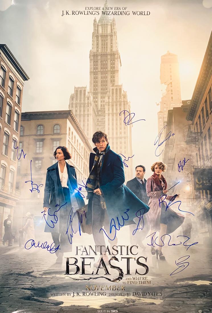 "FANTASTIC BEASTS" (2016) Cast Signed Movie Poster: "Fantastic Beasts (and Where to Find Them)" (2016) in-person cast signed full-size movie poster. Signed by: Eddie Redmayne, Katherine Waterston, Dan Fogler, Alison Sudol, Ezra Miller, Samantha Morton,