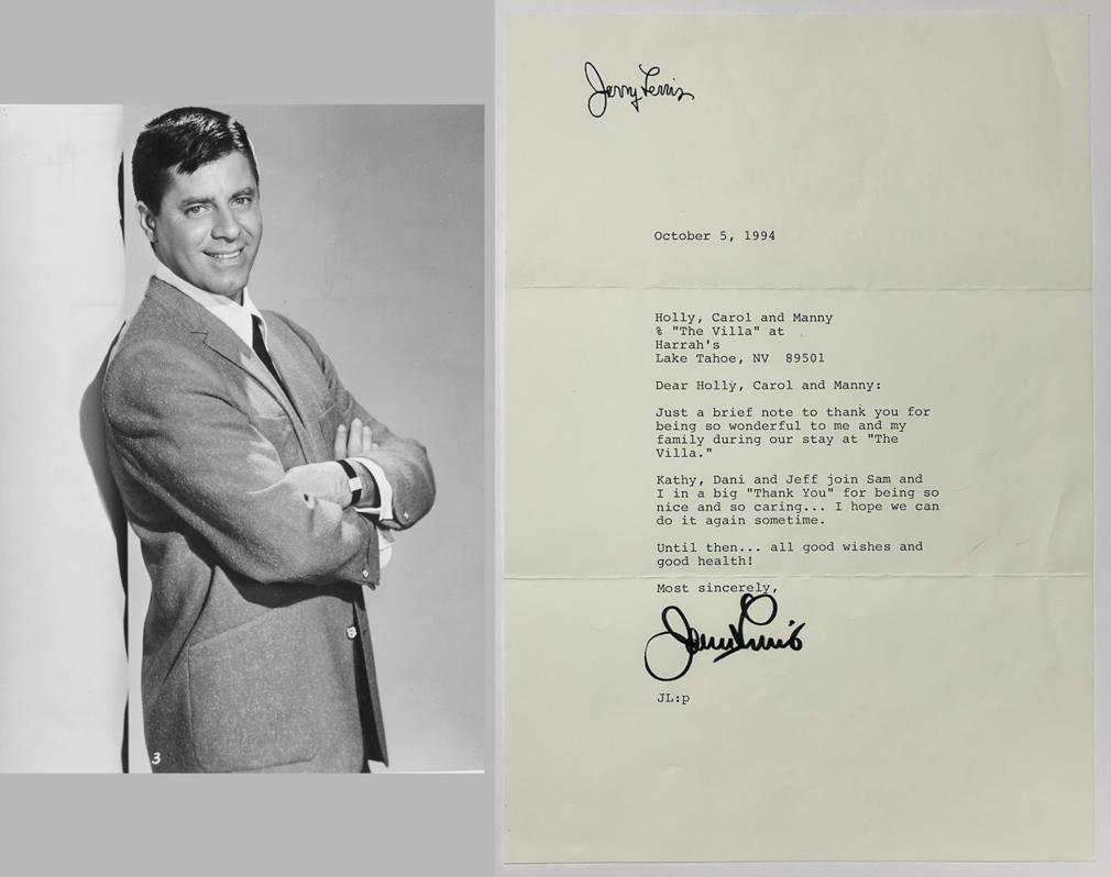 JERRY LEWIS Signed Thank You Note (Harrah's Lake Tahoe) (1 of 5)