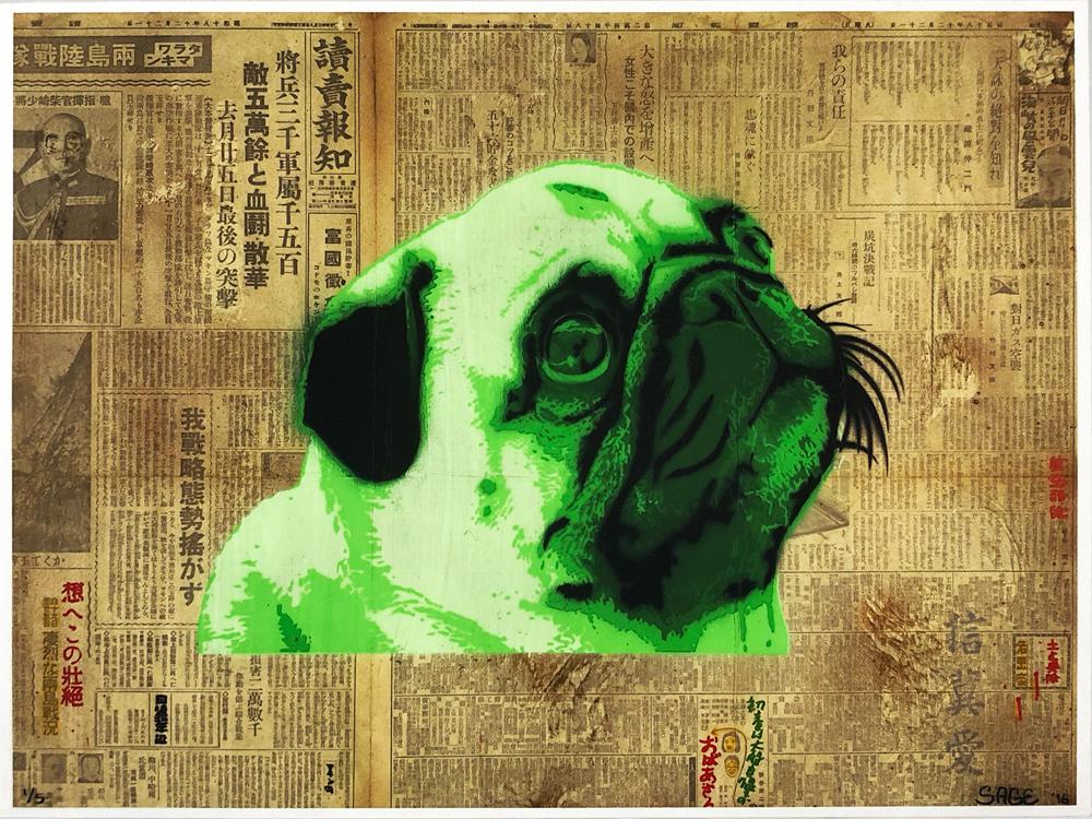 SAGE 'Pug' (green) Embellished Giclee Print (1 of 8)